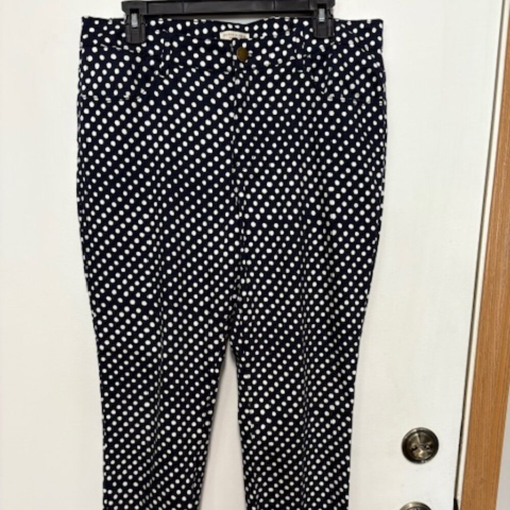 COLDWATER CREEK NAVY W/WHITE POLKA-DOTS STRAIGHT LEG JEANS. SZ. 14